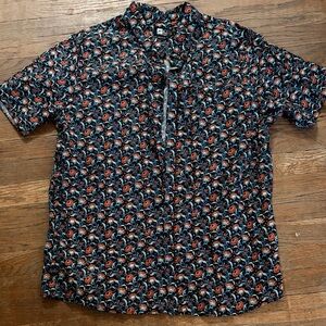 Rip Curl Black Short-Sleeve Button-Down with Orange & Blue Paisley Print